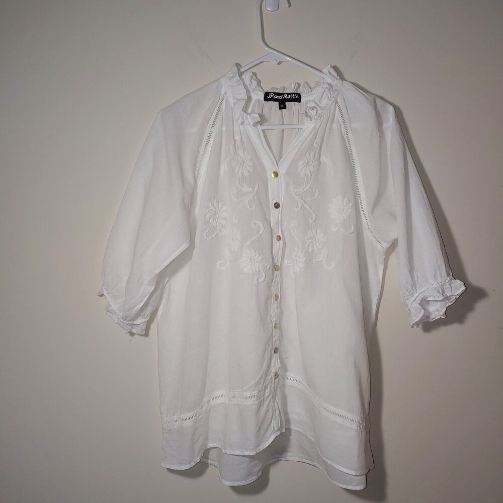 Sundance Catalog JP and Mattie White Easy Essence Blouse Size XL - Picture 2 of 10